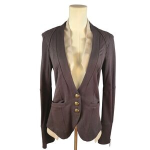 MIKE GONZALEZ Dark Brown Quilted Shoulder Knit Blazer Jacket Women Small
